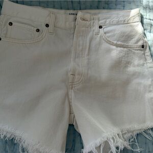 Agolde Parker Long White Denim Shorts